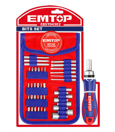 Juego de desatornillador con puntas intercambiables de 43 piezas Emtop EBST04302