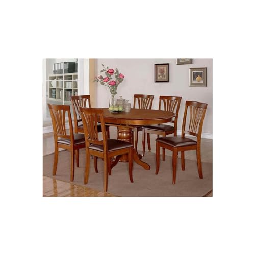 East West Furniture AVON7-OAK-C - Juego de mesa de comedor ovalada de 7 piezas con hojas y 6 sillas de comedor en roble