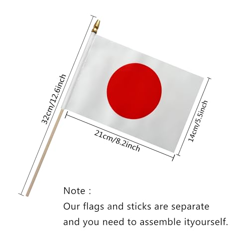 TSMD Banderas japonesas pequeñas de mano, 5 x 8 pulgadas, paquete de 12 unidades