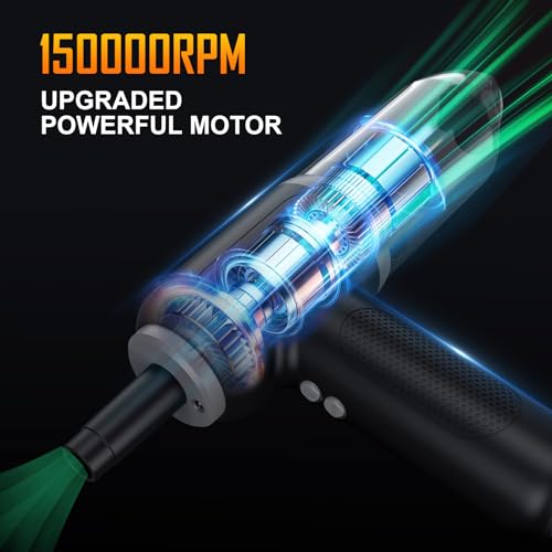 Yomile - Plumero de aire comprimido, 2 en 1, 150000 rpm, inalámbrico, con mini aspiradora de automóvil, soplador de polvo de batería de 9000 mAh para limpiador de teclado, soplador de aire recargable
