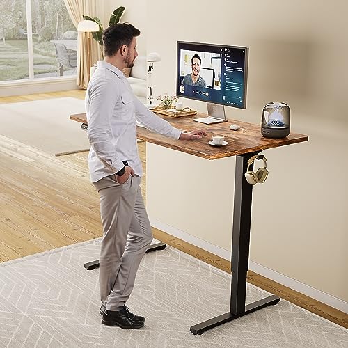 SMUG Escritorio de pie eléctrico de altura ajustable, mesa de computadora de pie para sentarse, 48 x 24 pulgadas, ergonómicos para el trabajo, oficina, hogar, estación de trabajo de escritorio moderna