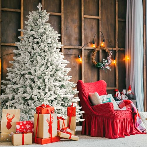 Incbruce Árbol de Navidad artificial de 7 pies, árbol de Navidad con 1,000 puntas de rama, árbol de Navidad flocado con base estable de metal para decoración navideña en interiores y exteriores (verde)