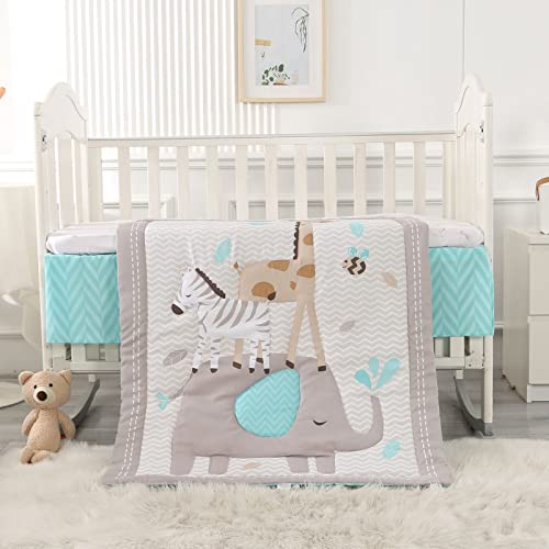 Wowelife Juego de ropa de cama para cuna, color gris, juego de ropa de cama de 3 piezas para bebé, diseño de elefante, juego de ropa de cama de guardería, transpirable y suave para bebé niño y niña