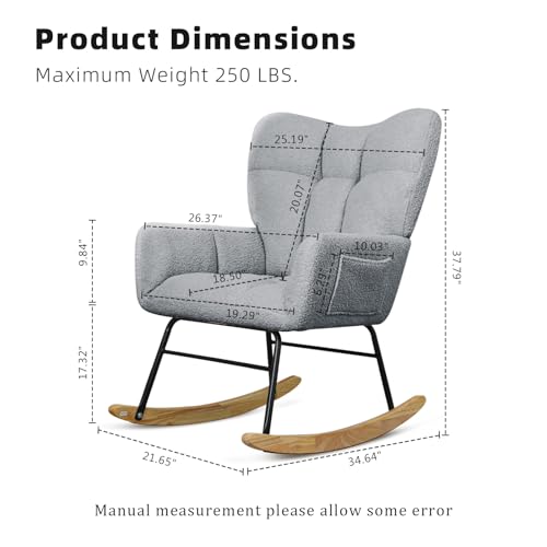 SoarMote Mecedora para cuarto de bebé, asiento acolchado tapizado, con respaldo alto, silla de acento para dormitorio, oficina, sala de estar (gris)