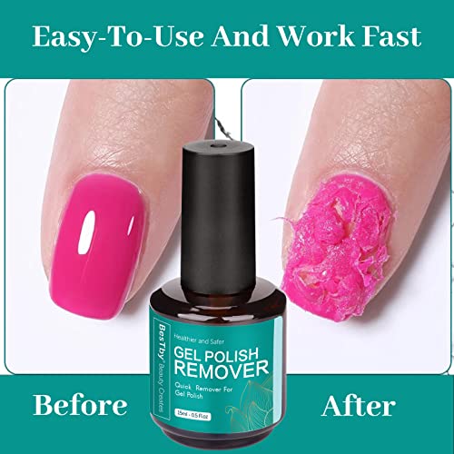 BesTby Removedor de esmalte de gel para uñas, removedor de esmalte de gel (0.5 oz/0.5 fl oz, 2 unidades) con herramientas, removedor de esmalte de uñas de gel para quitar esmalte de uñas de gel de 3 a