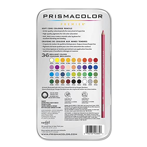 Prismacolor Lápices de colores de núcleo suave Premier, colores surtidos, 36 unidades.