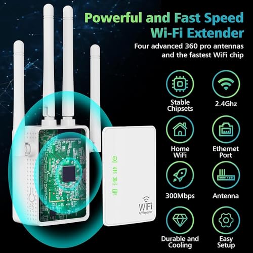 Amplificador de señal WiFi de hasta 6000 pies cuadrados y más de 55 dispositivos, extensor de alcance WiFi, repetidor de Internet inalámbrico, amplificador de largo alcance con puerto Ethernet, punto