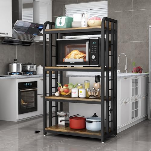 SIREDEEP Estante para panaderos con toma de corriente, estante de cocina de 4 niveles, soporte para microondas de cocina con almacenamiento, adecuado para cocina, sala de estar, comedor, barra de café