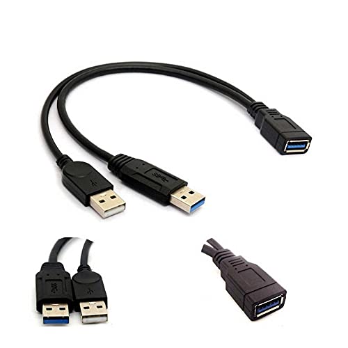 ALINNA Negro USB 3.0 hembra a doble USB macho Datos de alimentación extra Y Cable de extensión Adaptador divisor para disco duro móvil de 2.5 