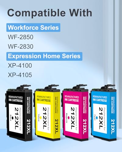TEINO Cartuchos de tinta 212 212XL para impresora Epson remanufacturados, repuesto para Epson 212 212XL cartuchos de tinta para impresora Epson XP-4100 XP-4105 WF-2830 WF-2850 (negro cian magenta