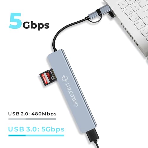 LUKCOZMO Hub USB C Hub Divisor USB USB 7 en 1 Extensor USB con 4 puertos USB, 1 puerto USBC Lector de tarjetas TF/SD Salida de audio compatible con MacBook/Pad Pro/Dell/HP Laptop/teléfonos..