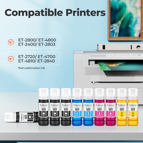 522 botellas de repuesto de tinta ET-2800 ET-4800 ET-2400 de repuesto para 522 botellas de recarga de tinta para Ecotank ET2400 ET2800 ET4800 ET-2803 ET-2720 ET-2840 ET-4700 ET4810 ET220 803 ET.