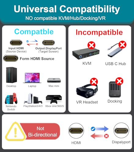 Reborn Adaptador HDMI a DisplayPort | 4K a 60Hz HDMI (fuente) 2.0 macho a DP (pantalla) convertidor 1.2 hembra [1 unidad] Adaptador de puerto de pantalla compatible con laptop, AMD, NVIDIA, PS5, Xbox