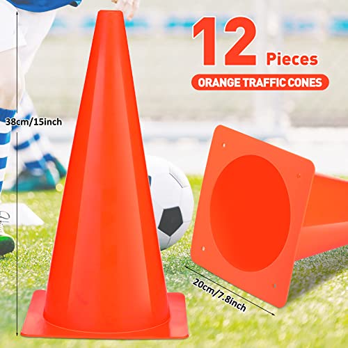 Reginary 12 conos de estacionamiento de 15 pulgadas, conos de tráfico, seguridad vial naranja, conos de plástico para estacionamiento, entrenamiento de conducción, ejercicios de fútbol, baloncesto,