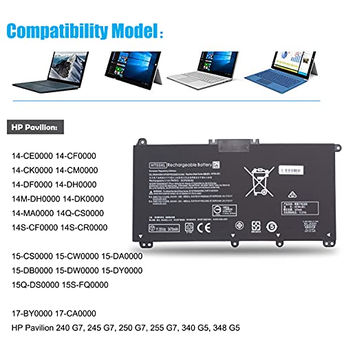 Emaks Batería HT03XL y cargador de 45 W para HP 15-CS 15-DA 15-DB 15-DW 15-DY 15-EF:15-ef0023dx ef0021nr ef0875ms 15-cs3055wm 15-cs3075wm 15-dy2024nr 15 5-dy17 51MS Dy1731MS Dy0013DX DY1036NR