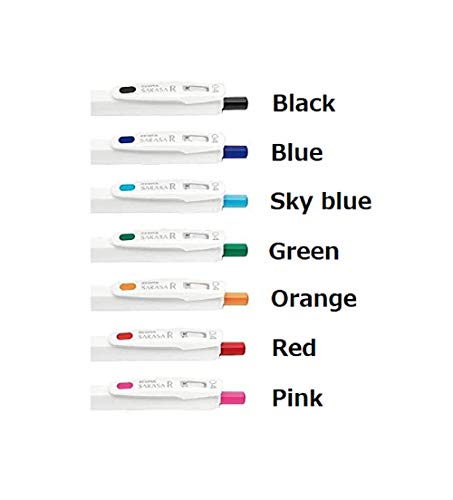 Zebra Pen Sarasa R - Bolígrafos de tinta retráctiles de gel de 0.016 in, 7 colores, JJS29-R1-7C, importación de Japón con adhesivo Kanji LOVE