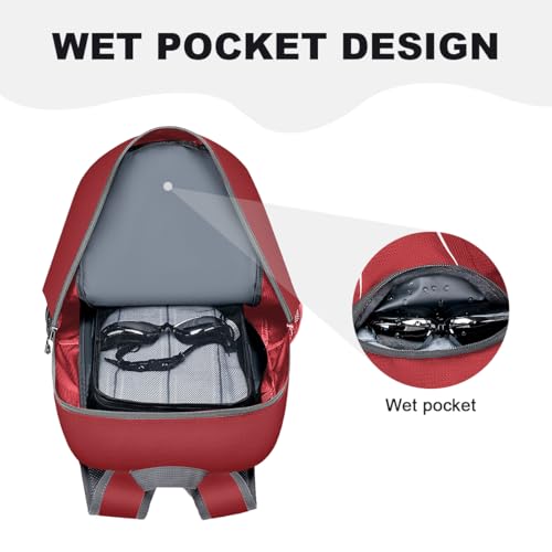 MIYCOO Mochila plegable ultraligera para viajes y campamento, mochila de senderismo de 45 litros, impermeable, plegable, para hombres y mujeres, Rojo -, 45 L, Mochila ligera y plegable