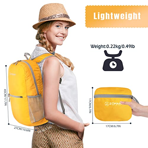 ZOMAKE Mochila de senderismo ultraligera de 20 litros, mochilas pequeñas plegables resistentes al agua para mujeres y hombres