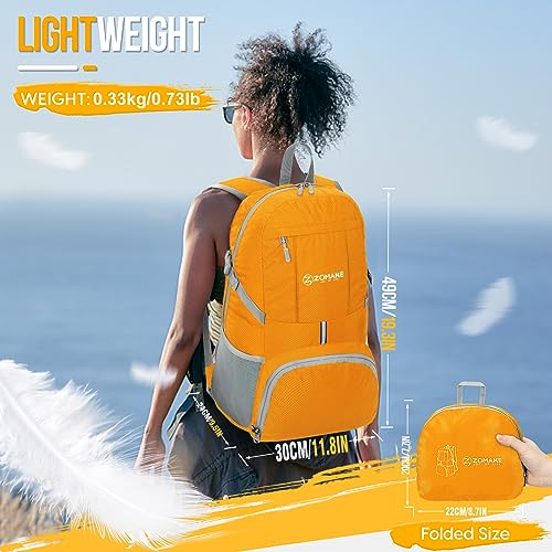 Mochila de viaje Zomake ligera para senderismo, resistente al agua, mochila plegable para mujeres y hombres