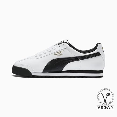 PUMA - Tenis Roma para hombre, Blanco/Cuero negro, 12