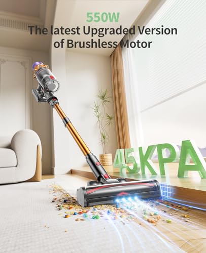 Aspiradora inalámbrica, 550 W, 45 KPA, 60 minutos, aspiradora inalámbrica con pantalla táctil, autoportante, carga de montaje en pared, aspiradora de mano para el hogar, pelo de mascotas,
